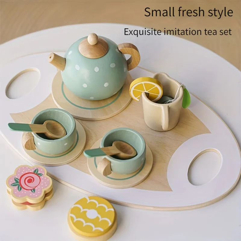 جديد مجموعة شاي بعد الظهر الخشبية لعبة اكسسوارات المطبخ للأطفال أطفال الغذاء اللعب التعليمية التظاهر حفلة الشاي هدية للفتيات الفتيان