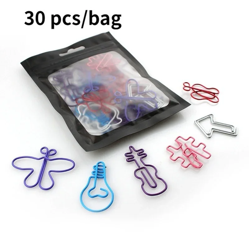 30Pcs/bag Colorful Creative Office Supplies Decorative Bookmarks Memo Bookmark Paper Clips Paperclip Bookmarks (Random Styles)