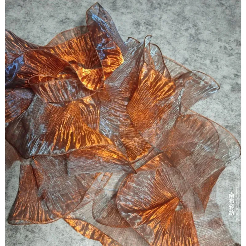 

CySemi-transparent iridogenic large wave ruffled gradually changing colorful flower wedding dress designer fabric and accessori