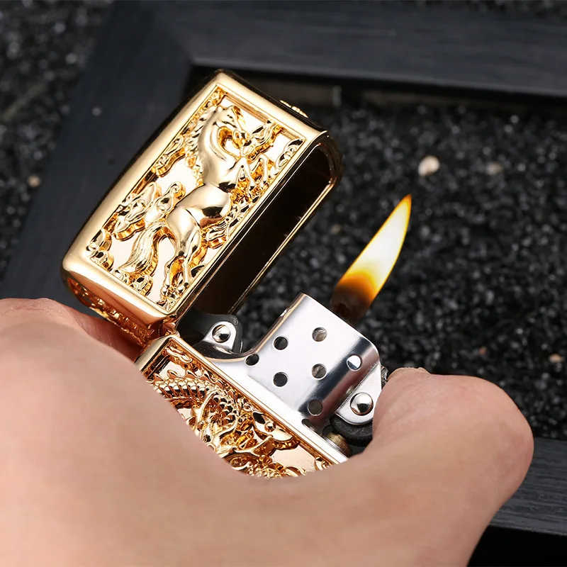New High-end Copper Shell Pure Copper Creative Grinding Wheel Old-fashioned Armor Lighter Convenient Men's Cigarette Accessories