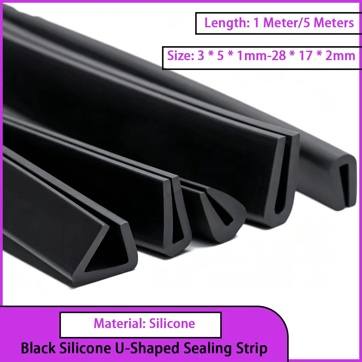 Size3*5*1mm-28*17*2mm Black silicone U-shaped sealing strip for mechanical equipment, cabinets, doors and windows protection