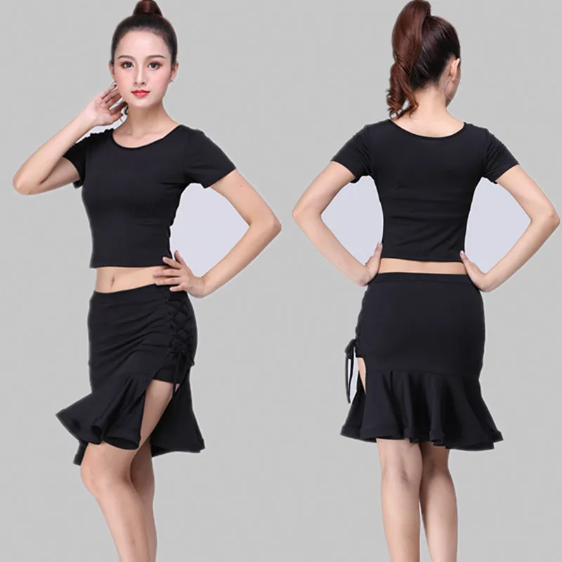 

New Latin Dance Costume Women's Latin Square Dance Bottom Skirt Crossed Strap Short Skirt Fishbone Dress
