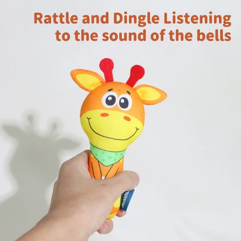 Baby Cartoon Animal Handheld Rattle Toys Squeaky Sound Placation Soothing Plush Grip Toys Newborns Soft Stuffed Animal Toys Gift