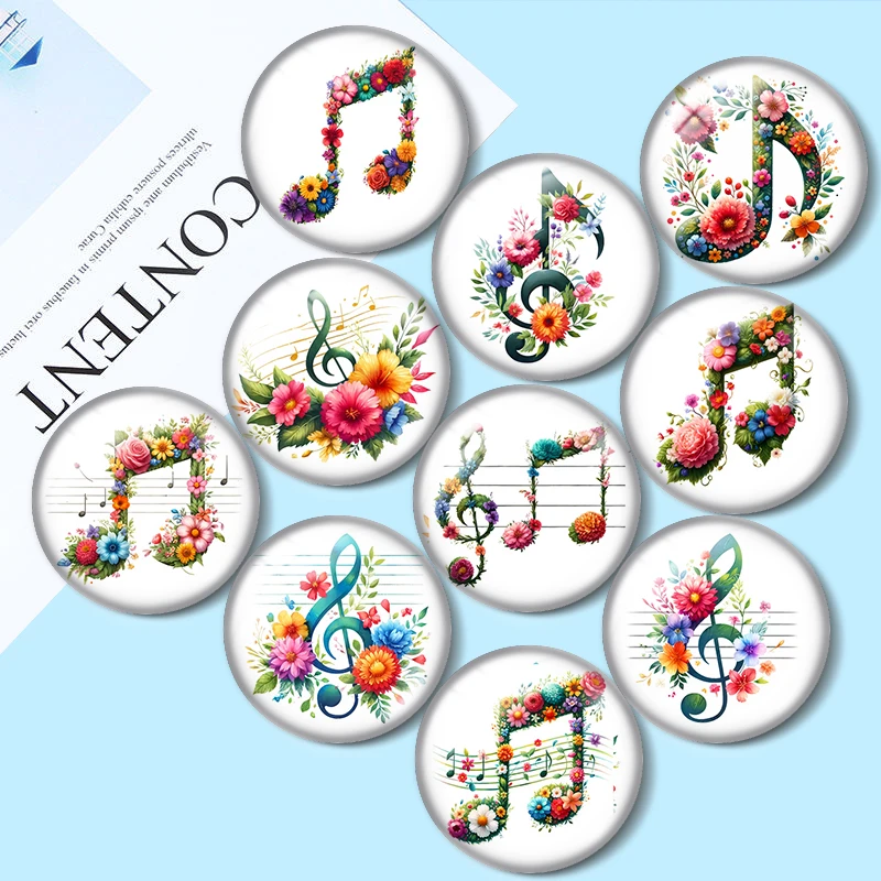 

Music Notes Flowers 12mm/18mm/20mm/25mm Round glass cabochon flat back Making findings for custom DIY bracelets