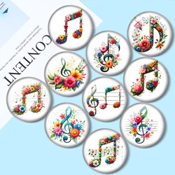 Music Notes Flowers 12mm/18mm/20mm/25mm Round glass cabochon flat back Making findings for custom DIY bracelets