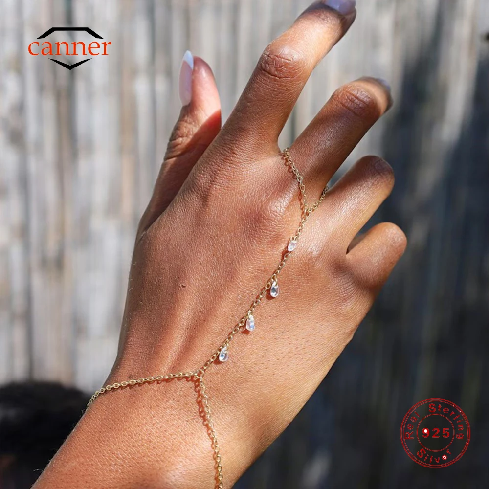 CANNER 925 Sterling Silver Sparking Hand Chain Bracelets For Women INS Geometric CZ Eight-pointed Star Bracelets Fine Jewelry