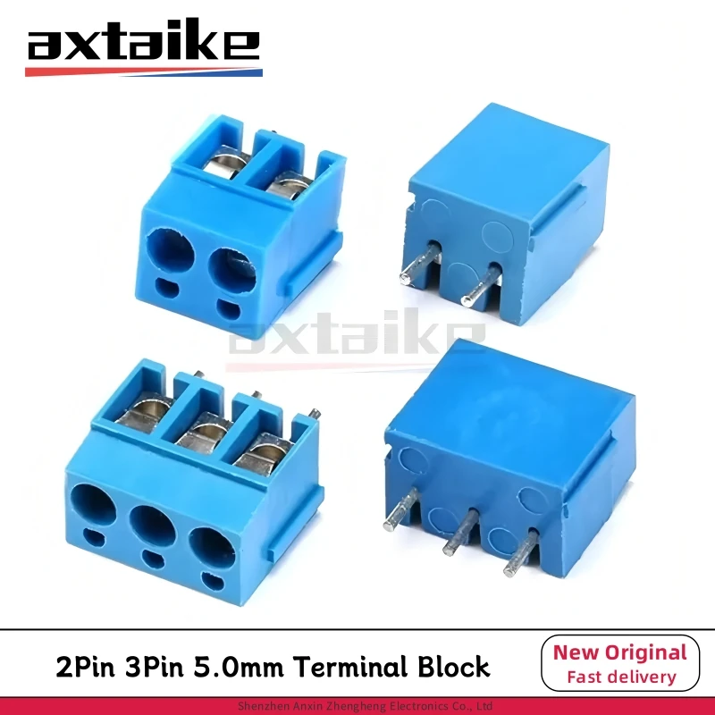 10PCS 2Pin 3Pin 5mm Pitch PCB Screw Terminal Block KF300 Power Connectors 250V 16A 5.0mm Blue Can Be Spliced 4P 5P 6P 8P 10P