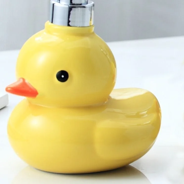 펌프 병 450/270ml 비누 디스펜서 만화 오리 노란색 로션 보관 용기 세라믹 리필 가능 샴푸 병 샴푸