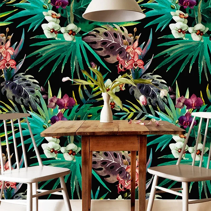 Custom Wallpaper Pastoral Tropical Plants Flowers Leaves Mural Bedroom Dining Living Room Decor Wall Papel De Parede Tapety Art