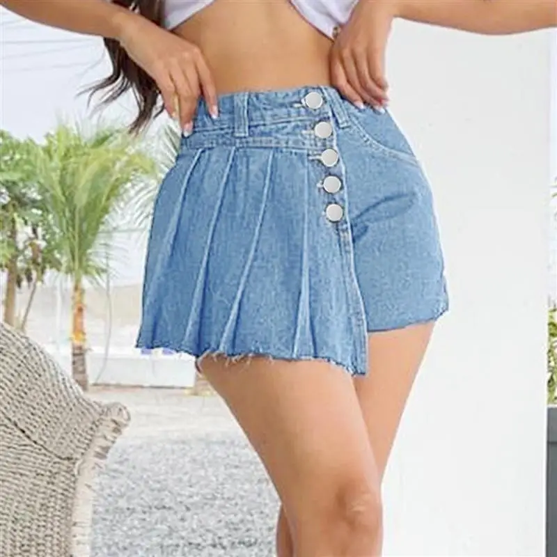 Traceable Cross-Border Women's High Waist Asymmetrical Denim Shorts ZT60668 Wish eBay Fashion Ladies' Jeans