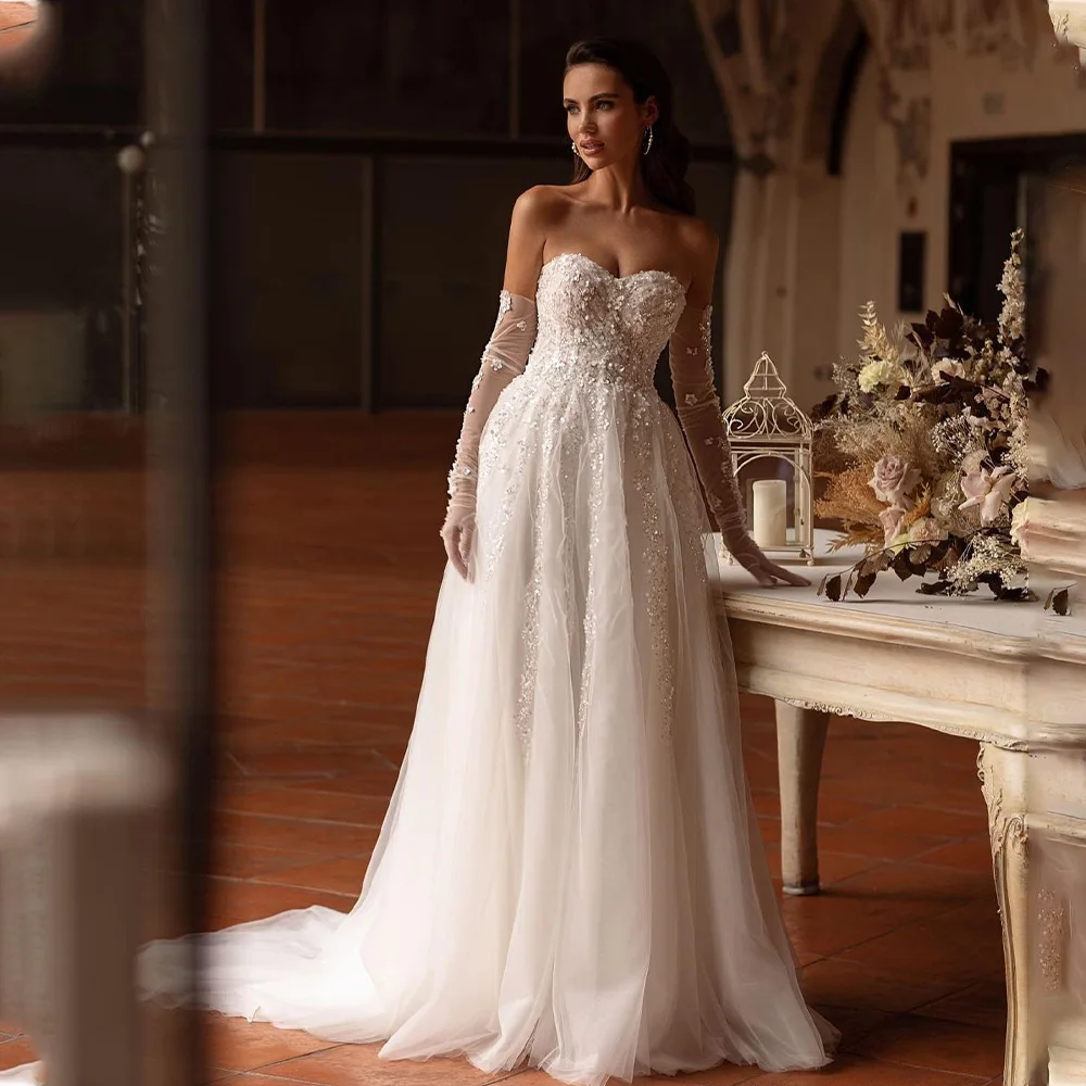 

Stunning Beaded Applique Tull Boho Beach Princess Wedding Dresses Bridal Gown trouwjurk Robe de mariee
