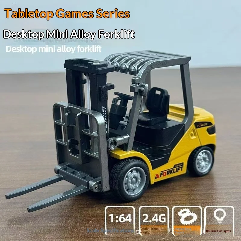 Remote Control Alloy Forklift 1:64 Scale 2.4g Bluetooth Simulation Model Mini Engineering Vehicle Desktop Toy For Boys Kids
