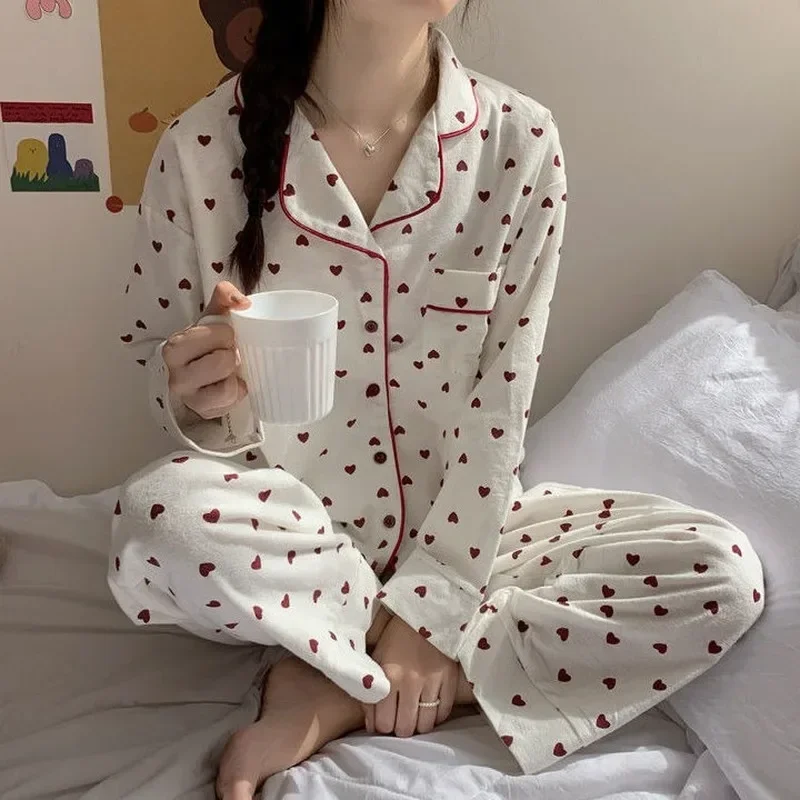 TPJB New Homewear Winter Print Sweetheart Pajamas Set Women Lounge Set Pyjamas Sleepwear Nightwear Pijama Mujer