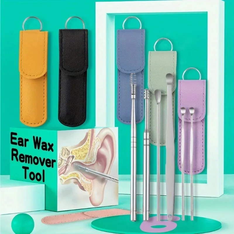 1 Set Spot Portable Ear Spoon Six Piece Set Spiral Spring Ear Picking Tool Ear Picking Set Essential for Travel and Outings