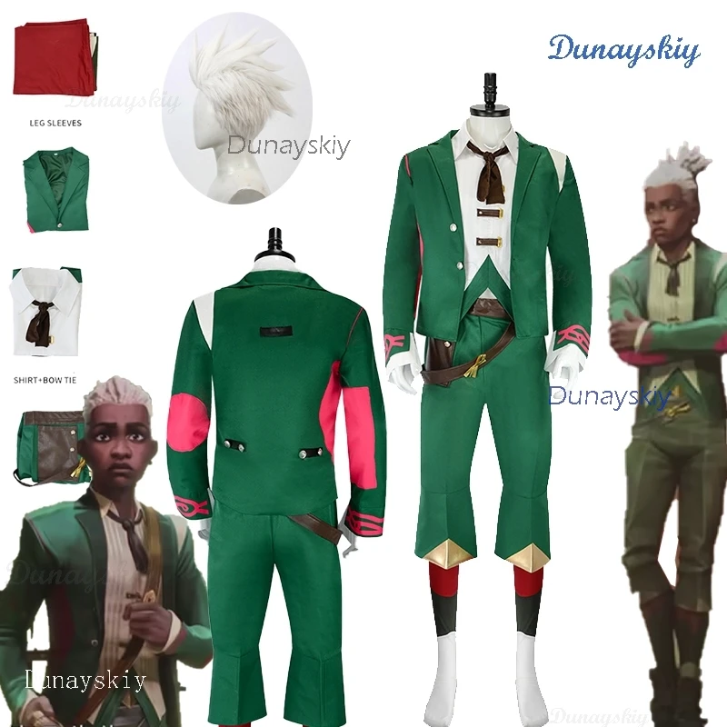 Arcane S2 Ekko Anime Cosplay Costume Wig Green Suit Pants Vest Green Dancing Outfit Halloween Party Anime LOL Mens Roleplay Clot