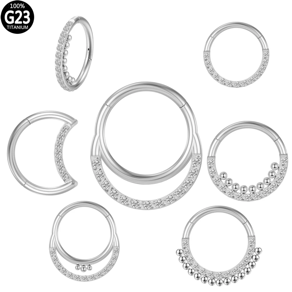 Daith Helix Septum Nose Ring For Women Labret  Zircon Tragus Body G23 Clicker Titanium Piercing Sexy Earrings Cartilage Jewelry