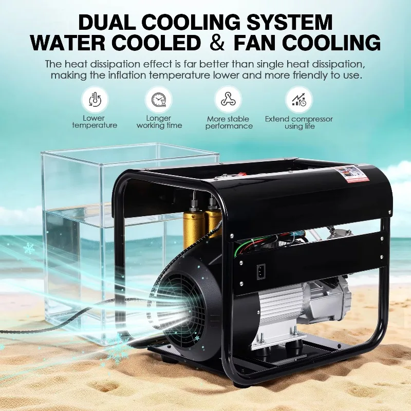 

Auto Power-off 110V 220V 30mpa/300bar/4500psi Built-in Filter Double Cylinder Car Breathing Scuba Diving Air Compressor