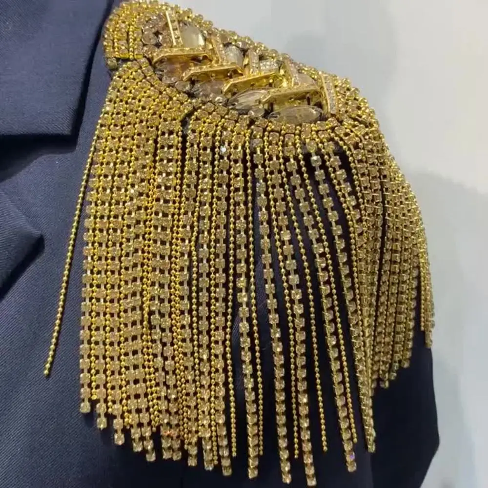 

New Rhinestone Shoulder Tassel Epaulet Detachable Long Chain Brooch Gold Badge Jewelry Shoulder Epaulettes Clothing Accessories