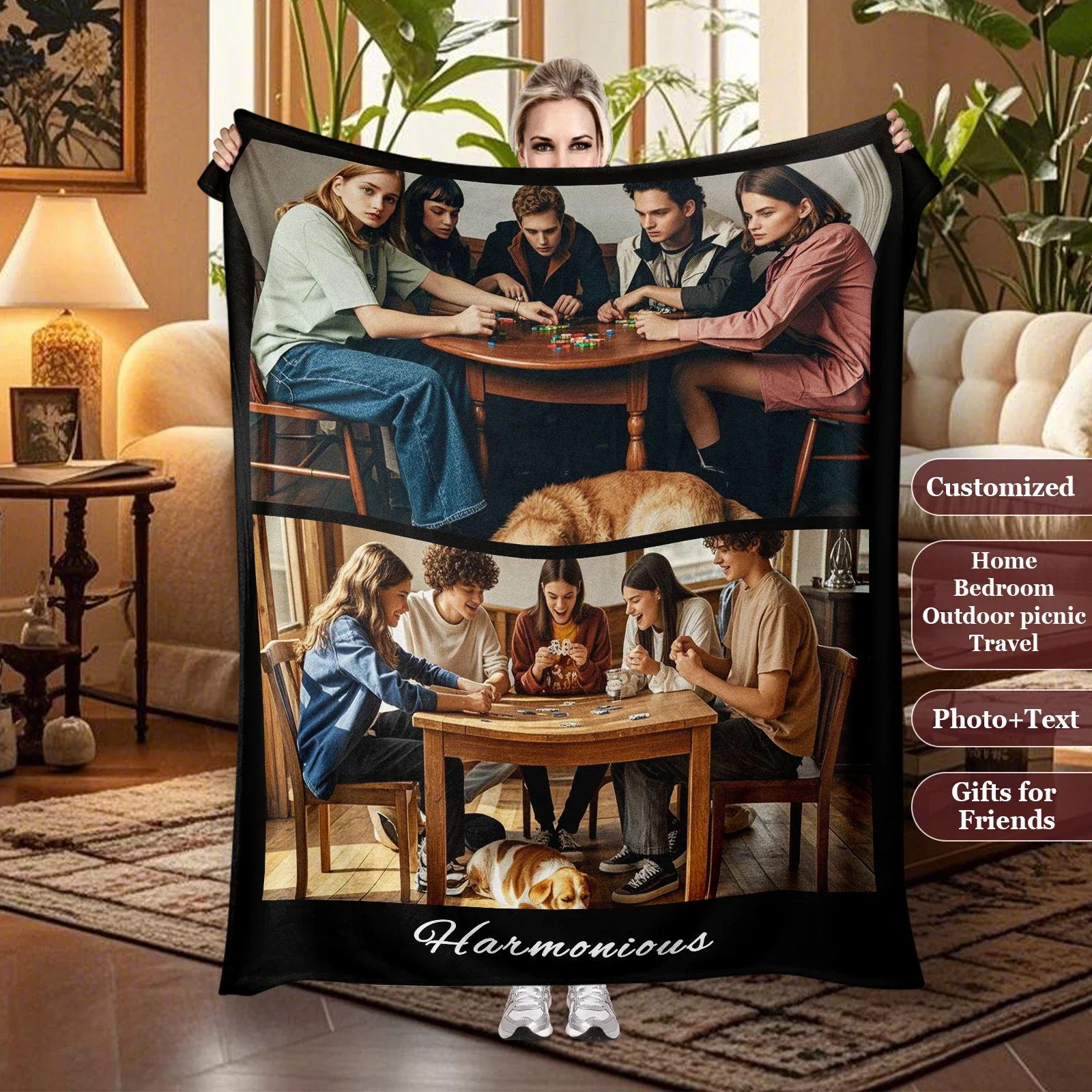 

Happy Hour Customized Blanket for Friends Playing Board Games Birthday Gift Best Friend Sofa Bedroom Camping Traveling Available