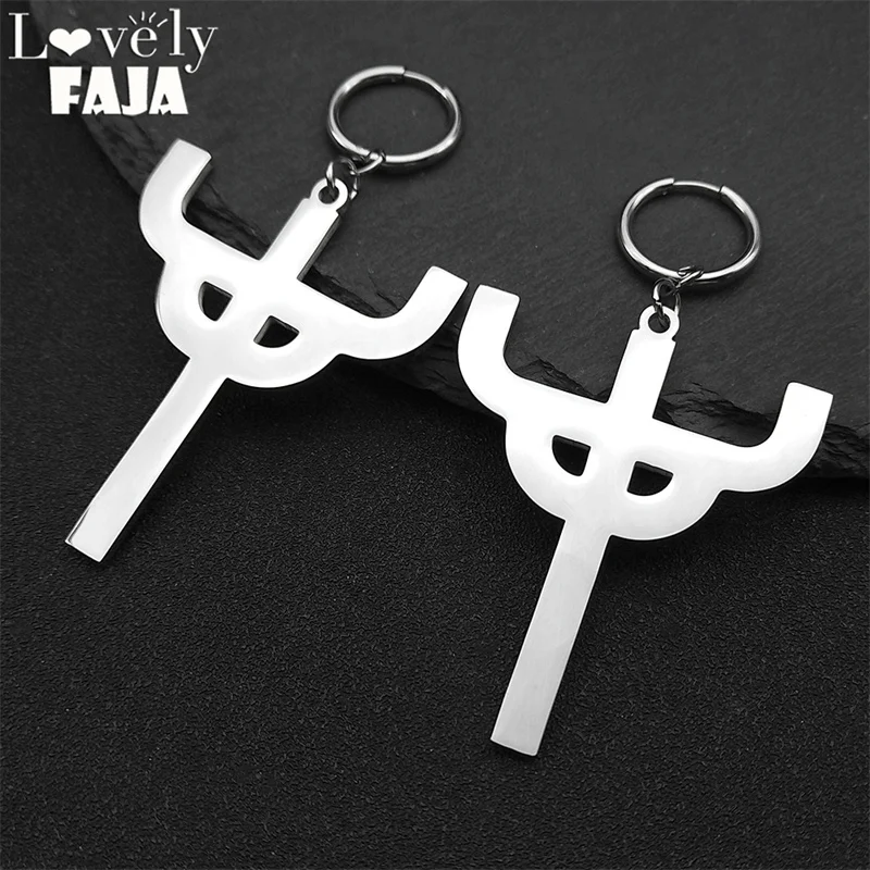 

Gothic Judas Priest Heavy Metal Band Saint Pendant Hoop Earring Women Men Stainless Steel Silver Color Big Drop Earrings Jewelry