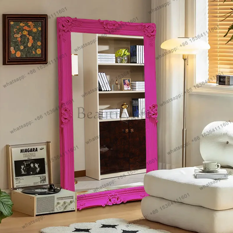 LS full-length mirror French retro high-end carved wooden frame clothing store fitting art floor mirror