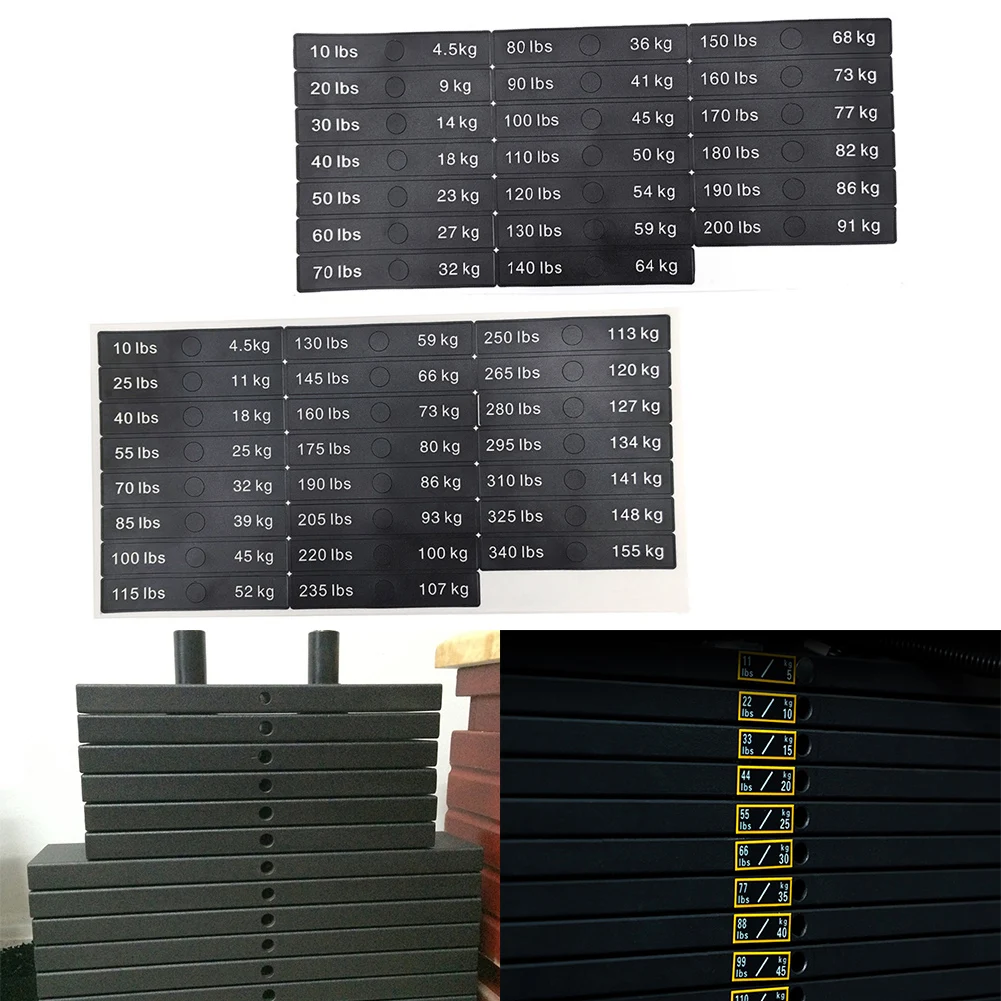 10LB-200LB/340LB Weight Stickers Fitness Equipment Number Stack Labels 12*2cm Gym Weight Equipment Label Numbers Sticker