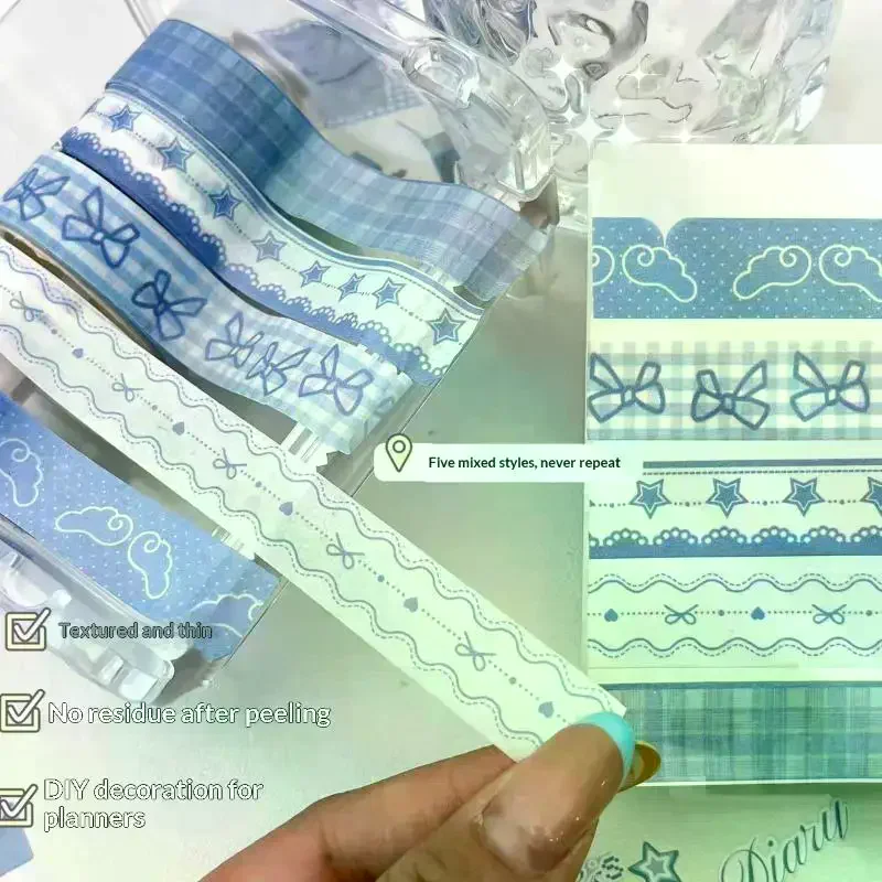 INS Style Wing Bow Grid Themed Tape Set Cute Patterns Perfect For Journaling Scrapbooking DIY Crafts Decoration Tape Roll 2/3Pcs