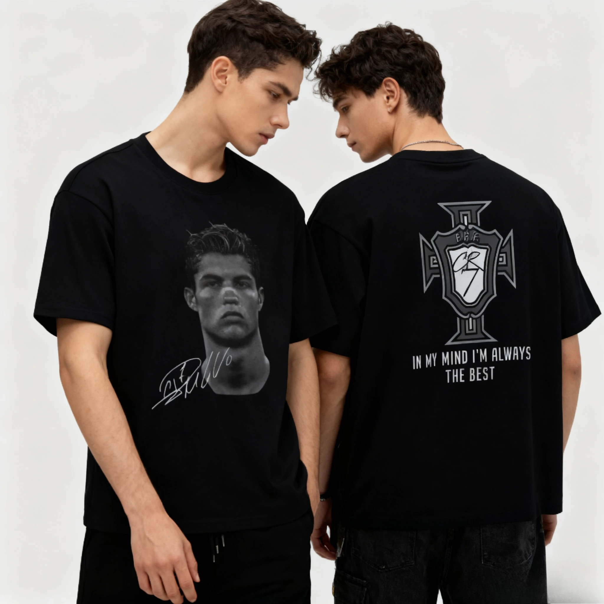 Hot Selling New Cristiano Ronaldo Portrait Pattern Short Sleeved T-shirt Sporty Casual Fashionable Retro T-shirt Plus Size