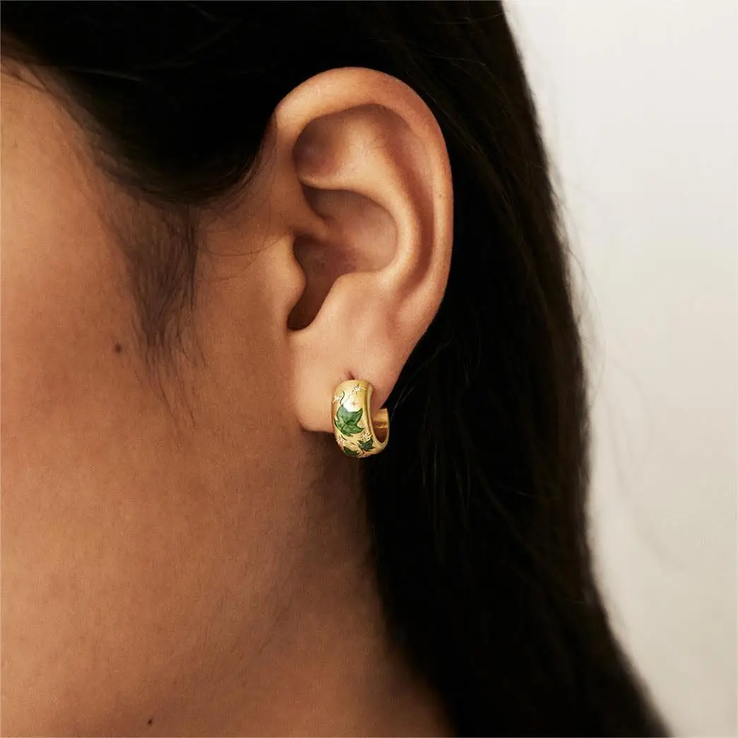 YEEVAA anting-anting geometris wanita, bentuk C dicat bunga mawar Hoop, Perhiasan mode