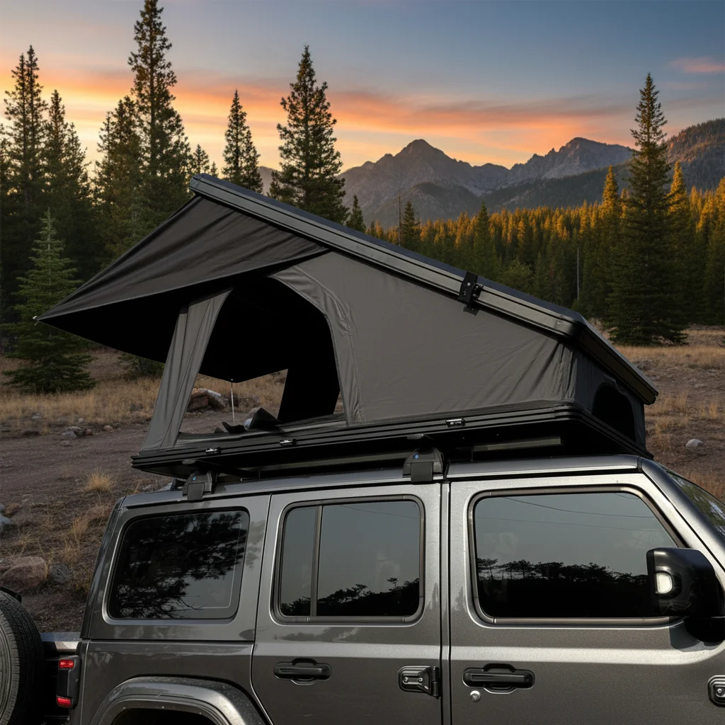 

Outdoor Camping 4x4 Electric Roof Tent With Cotton Fabric Aluminum Frame Waterproof Four Season Foldable