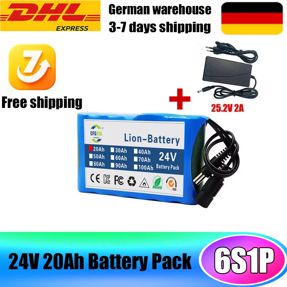Pacco batteria 24V 6S1P 20000mAh Batteria agli ioni di litio ricaricabile Capacità 20Ah per monitor telecamera CCTV con caricabatterie DC 12,6V 1A