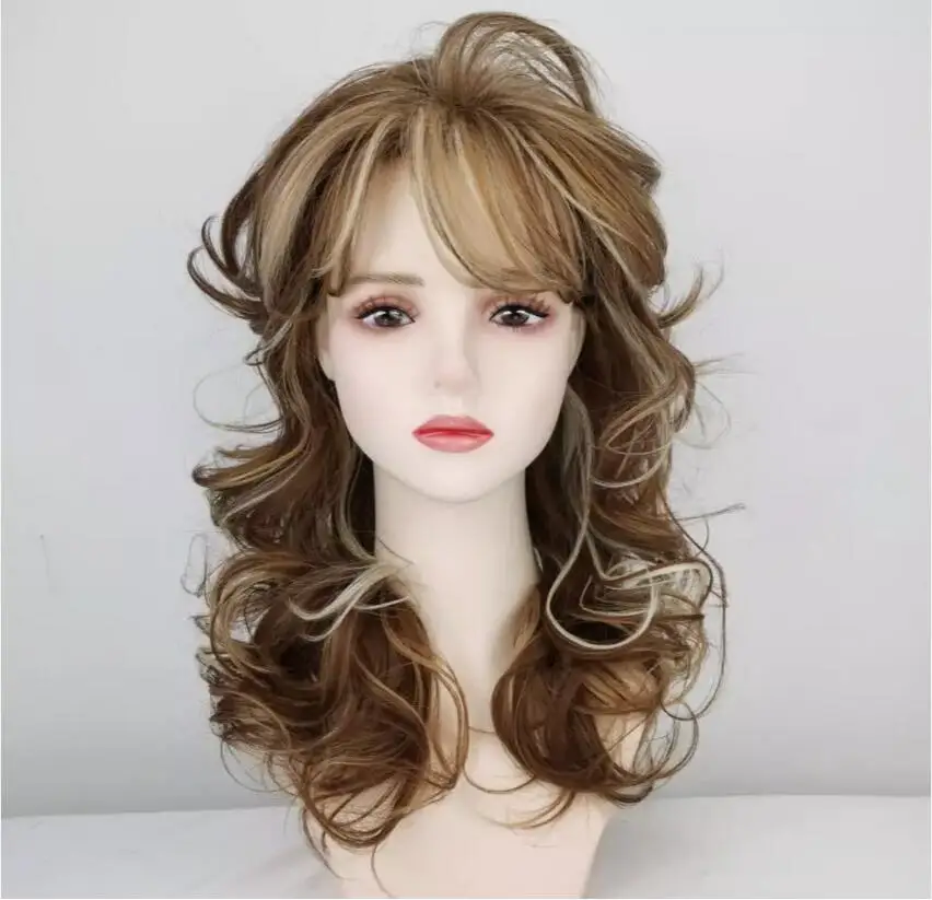 Long Layered Wavy Capless Wigs Blonde Mix Synthetic Hair Wigs 14 Inches Women