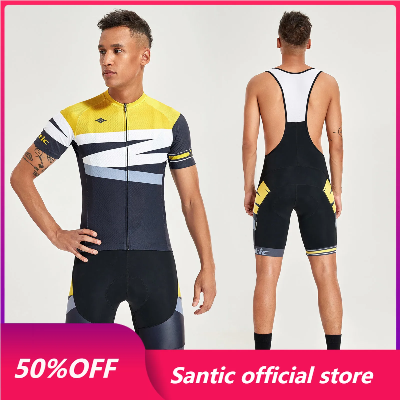 Santic Men Summer Cycling Sets 4D Padding Cyling Short Sleeve Jersey Bike Bib Shorts  MTB Cycling Sets Men K20MT146