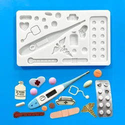 Cake Tools Hospital Themed Thermometer Stethoscope Medicine Heart Silicone Mold Cake Decorating Cupcake Topper Fondant Mould