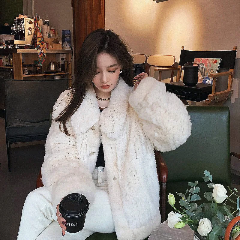 

Furry Cropped Sheep Coat Women's Clothes Winter Female Parkas Jacket Faux Fur Lapel Collar Warm Faux Lamb Fur Luxury Sweater