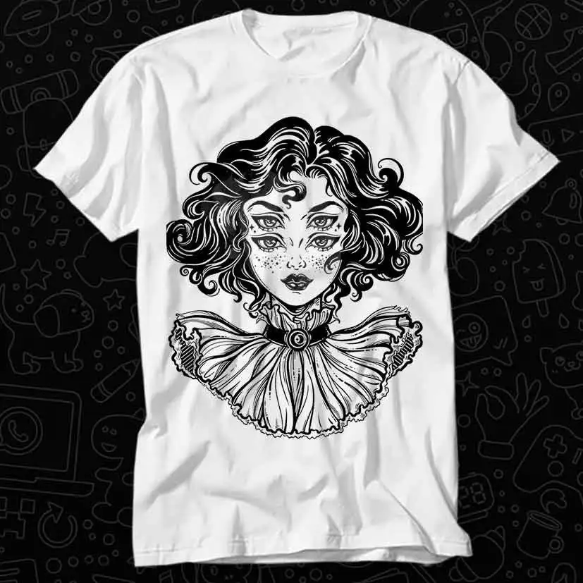 Gothic Witch Girl Selfie Portrait Curly Hair Third Eye T Shirt For Top Adult Vintage Music Best Movie OZ188