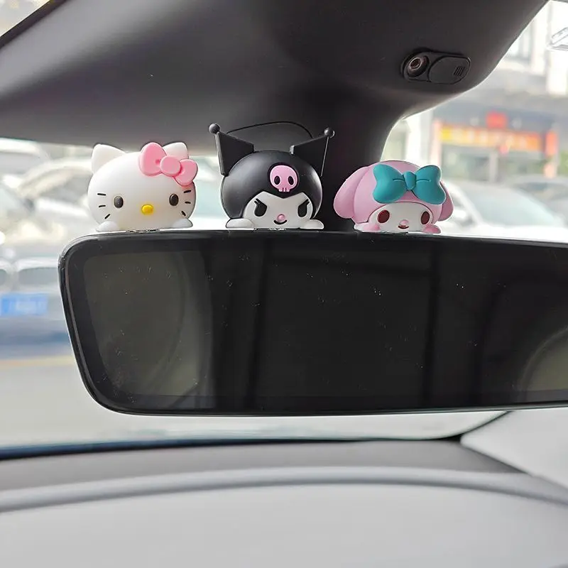 Kuromi My Melody Car Rearview Mirror Decorate Ornaments Car Center Console Cute Doll Interior Car Decompression Accessories Gift