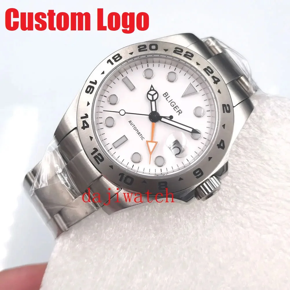 BLIGER 43mm NH34 GMT Mechanical Automatic Men\'s Watch Luminous Waterproof Sapphire glass Watch