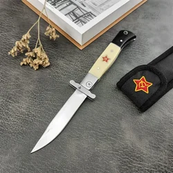 Russain Finka NKVD KGB Folding Knife 440C Blade ABS Handle Nylon Sheath Pocketknife Outdoor Military Survival Adventure Tools