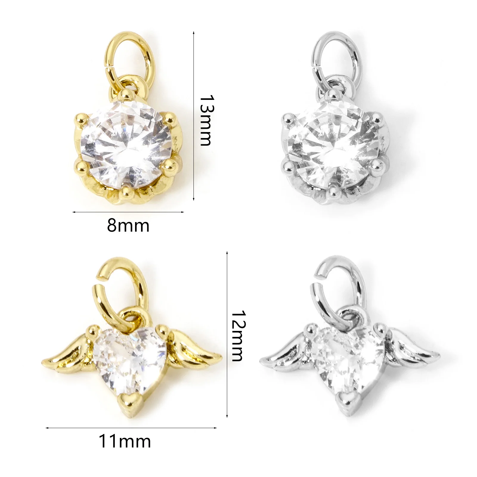 1pc New Brass Charms Gold Color Geometric Flower Heart Wing Clear Cubic Zirconia Pendant DIY Necklace For Women Jewelry Findings