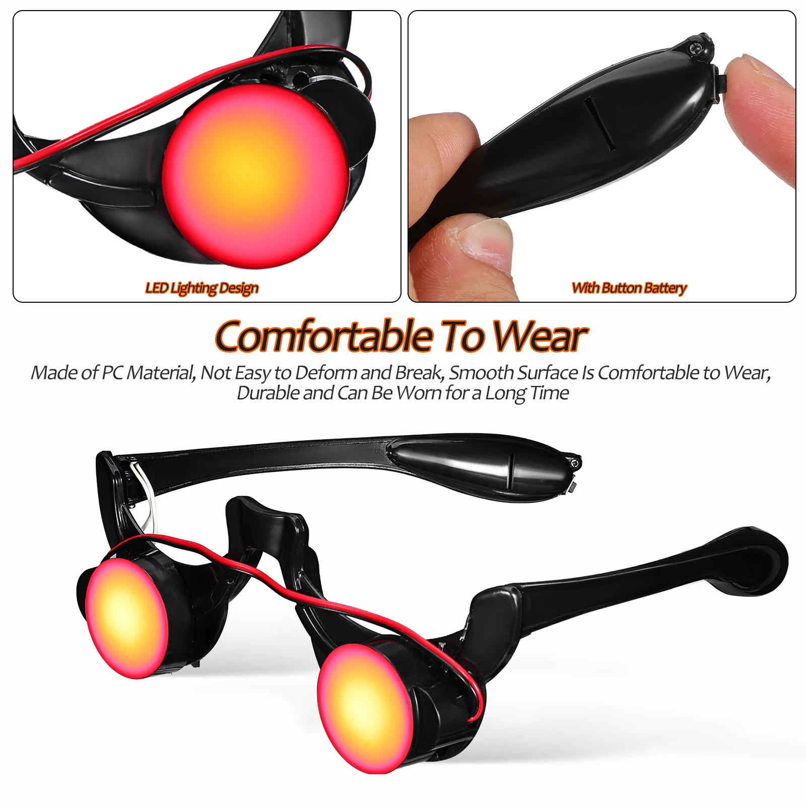 2 szt. Okulary LED Rekwizyty Świecące Okulary Imprezowe na Halloween Dekoracje Świecące dla Dzieci Unisex Nowatorski Design Klauna