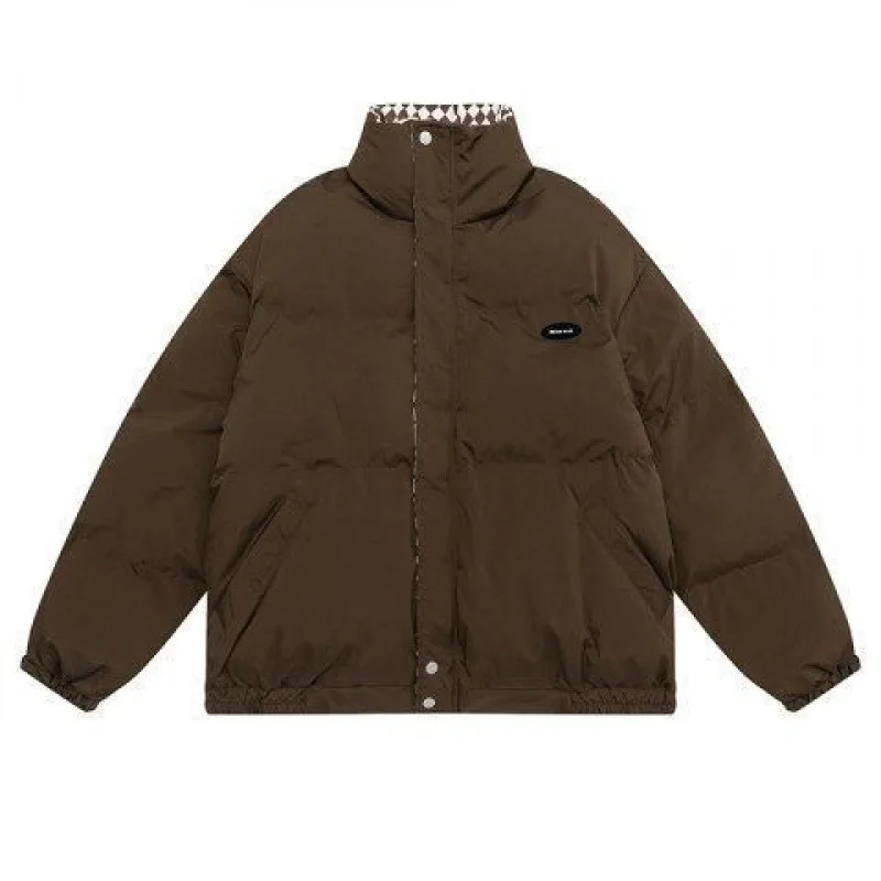 Checkered cotton jacket for women, winter retro Hong Kong style thick and loose bread jacket