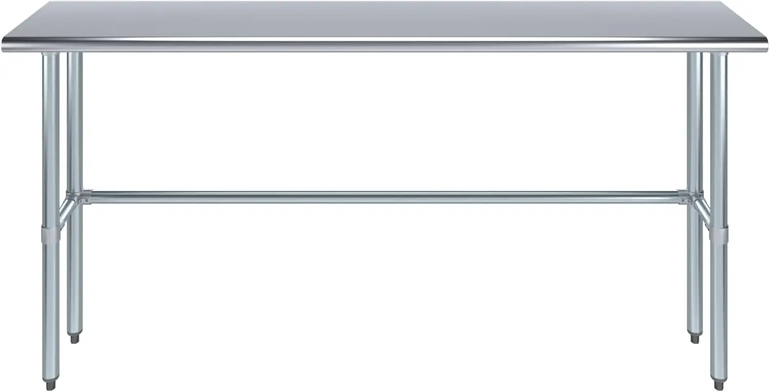 طاولة عمل من الفولاذ المقاوم للصدأ قاعدة مفتوحة ، مقعد معدني ، عمق 72 بوصة × 14 بوصة