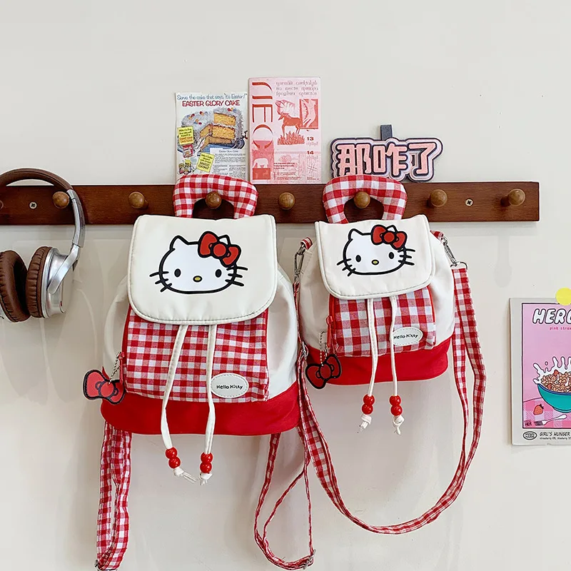 

Sanrio Hello Kitty Red Plaid Cute Kt Cat Backpack Female Cartoon Printing High Value Large Capacity Sweet Girl Mini Backpack