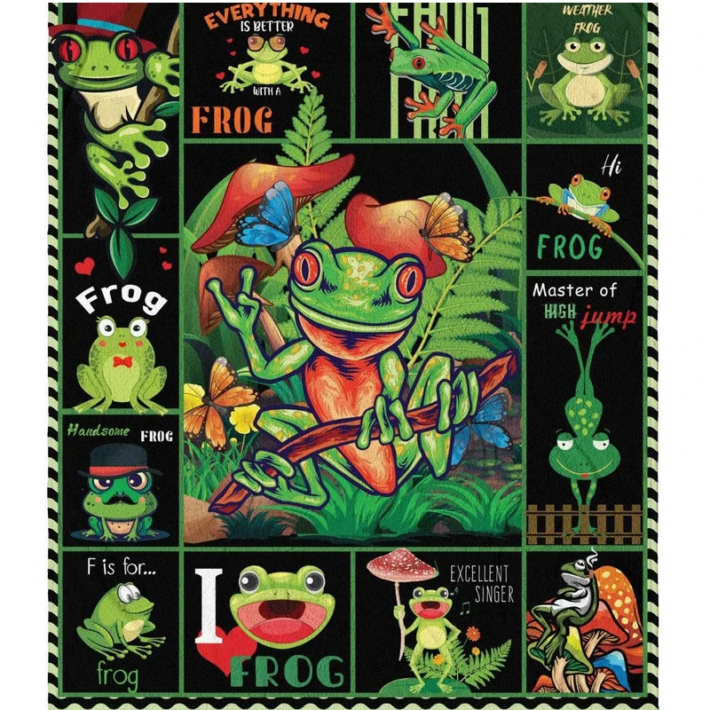 Mushroom & Frog Throw Blanket | Enchanted Forest Design, Ultra-Soft Fluffy for Bed, Couch & Picnic All Year Different Size