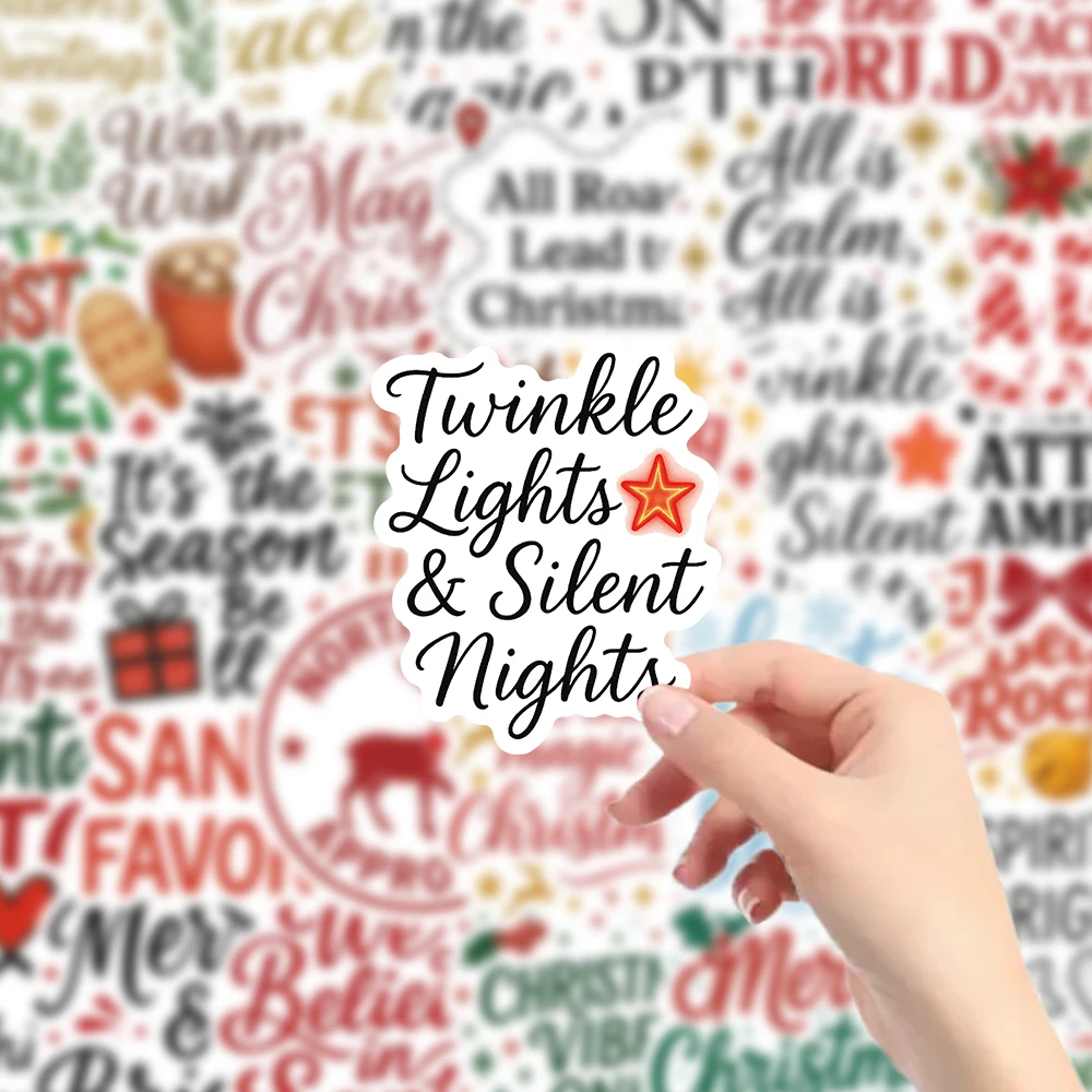 Paquete de 50 pegatinas festivas con frases navideñas, coloridas calcomanías de felicitación navideñas para envolver regalos, diarios y decoración navideña