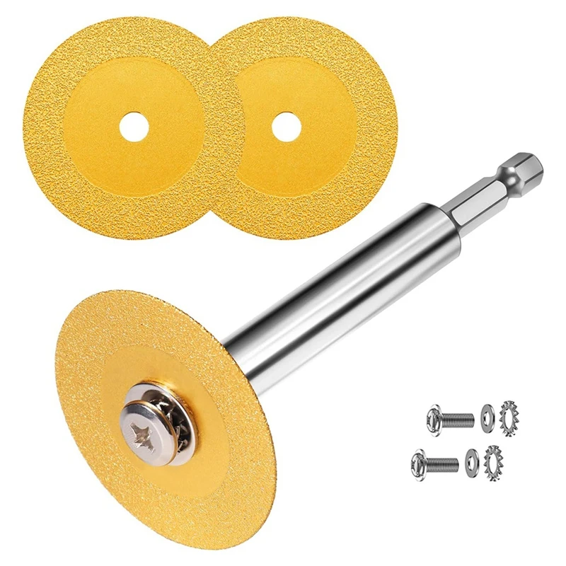 

AC23-1/4In Hex Shank With 2PCS Diamond Cutting Blade Wheel For PVC Pipe Cutter,Mini Glasses Cutting Disc For Cutting Glass