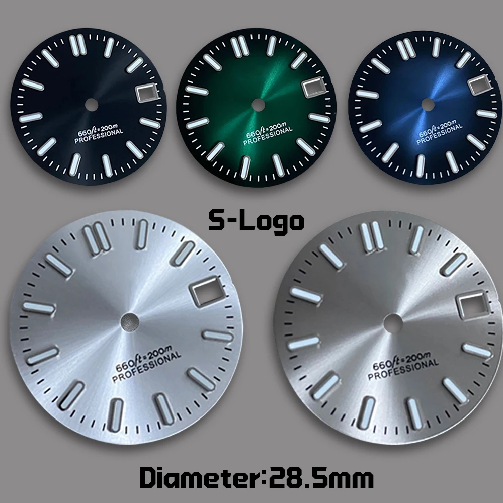 28.5mm NH35/NH36 SUB Dial S Logo Gradient Sunray Dial Fit NH35/NH36 Movement Green Luminous 3/3.8/4.2 O'clock Watch Accessories