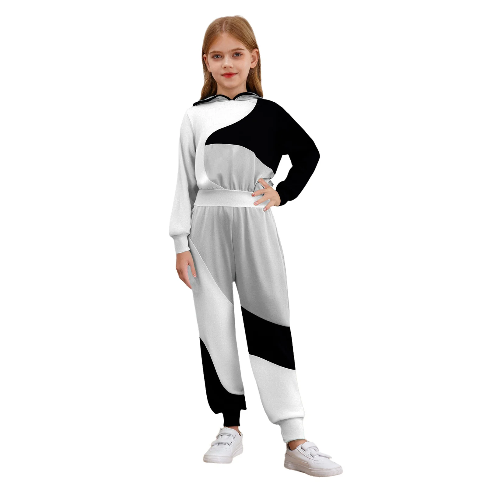 

Children's Sport Suits Kids Sports Set for Girl Gym Workout Athletic Outfits Teen Long Sleeve Color Block Hoodie with Sweatpants