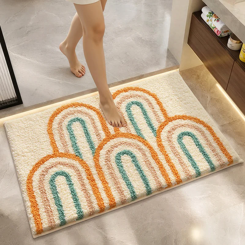 Rainbow Pattern Bath Mat Non-Slip Absorbent Floor Rug for Bathroom Kitchen Entryway – Soft Plush Anti-Slip Doormat  Bath Rug
